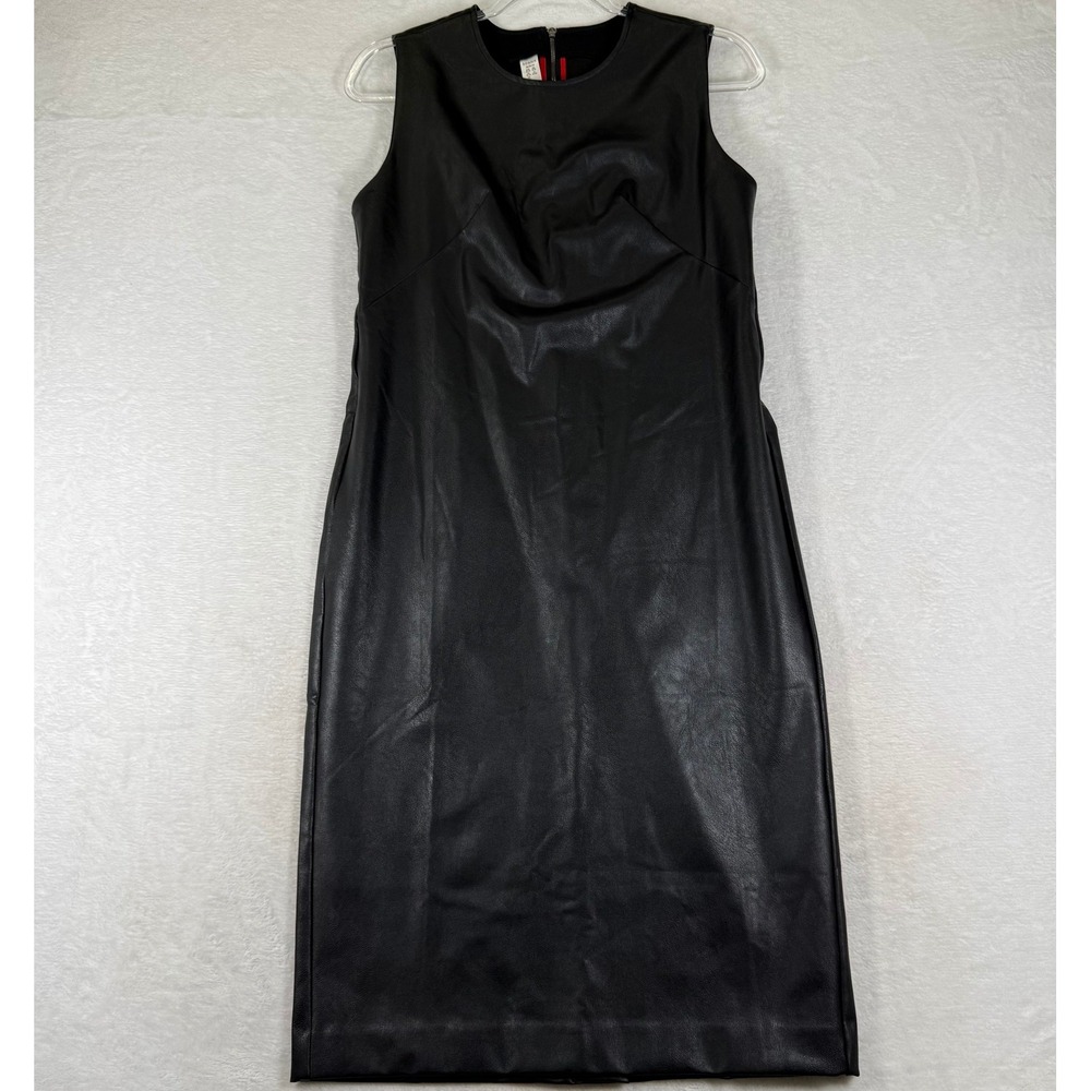 Spanx 20392R Black Faux Leather Sleeveless Bodycon Sheath Dress Womens M